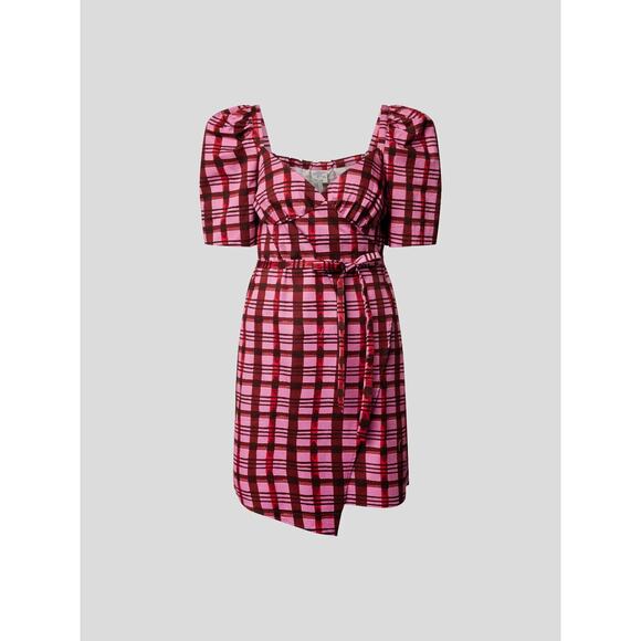BAUM UND PFERDGARTEN NEW $229 Mini Length Wrap Dress Pink Plaid EU 38 / US 8 - Picture 5 of 5